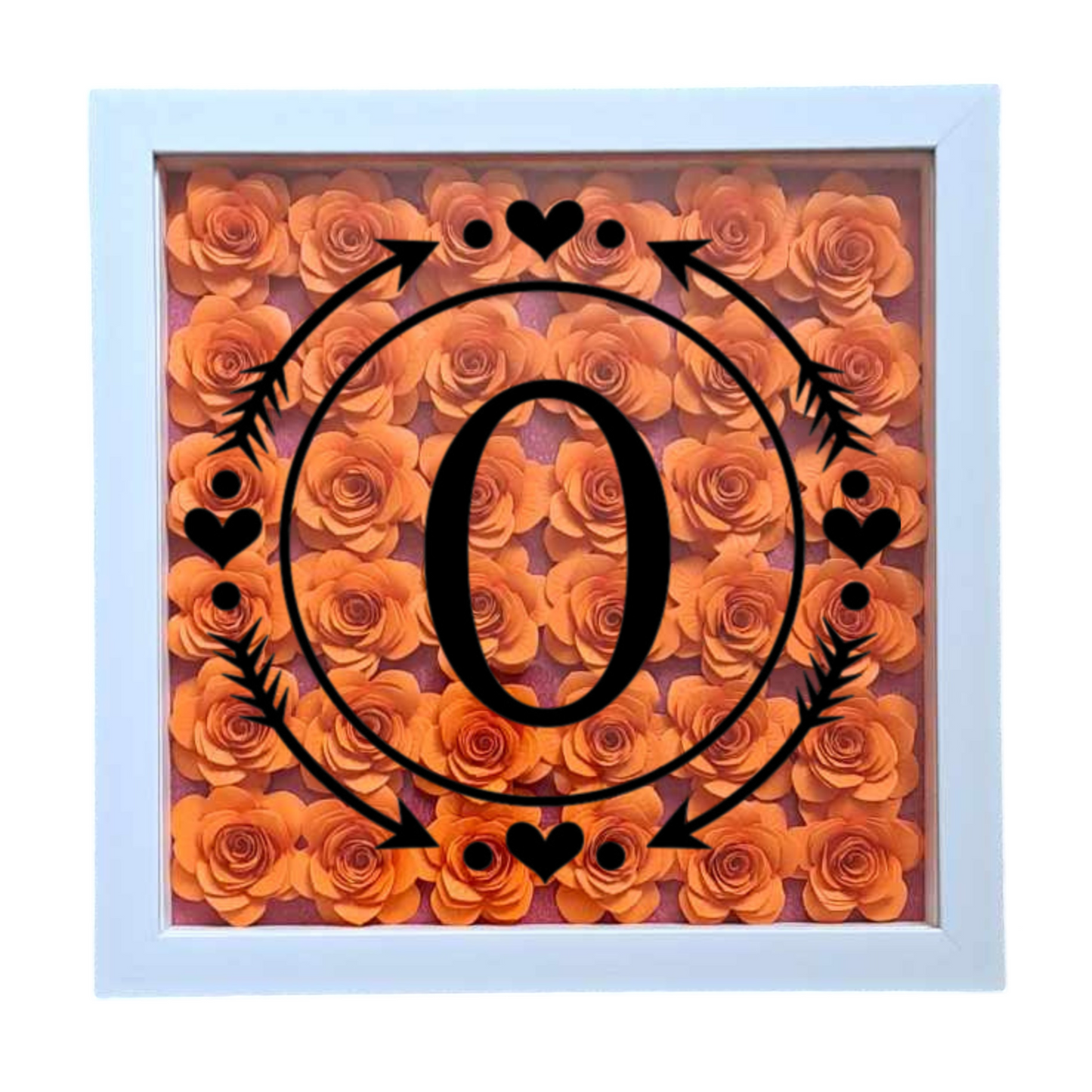Heart & Arrow Circle Monogram - Single Colour Flower Shadow Box
