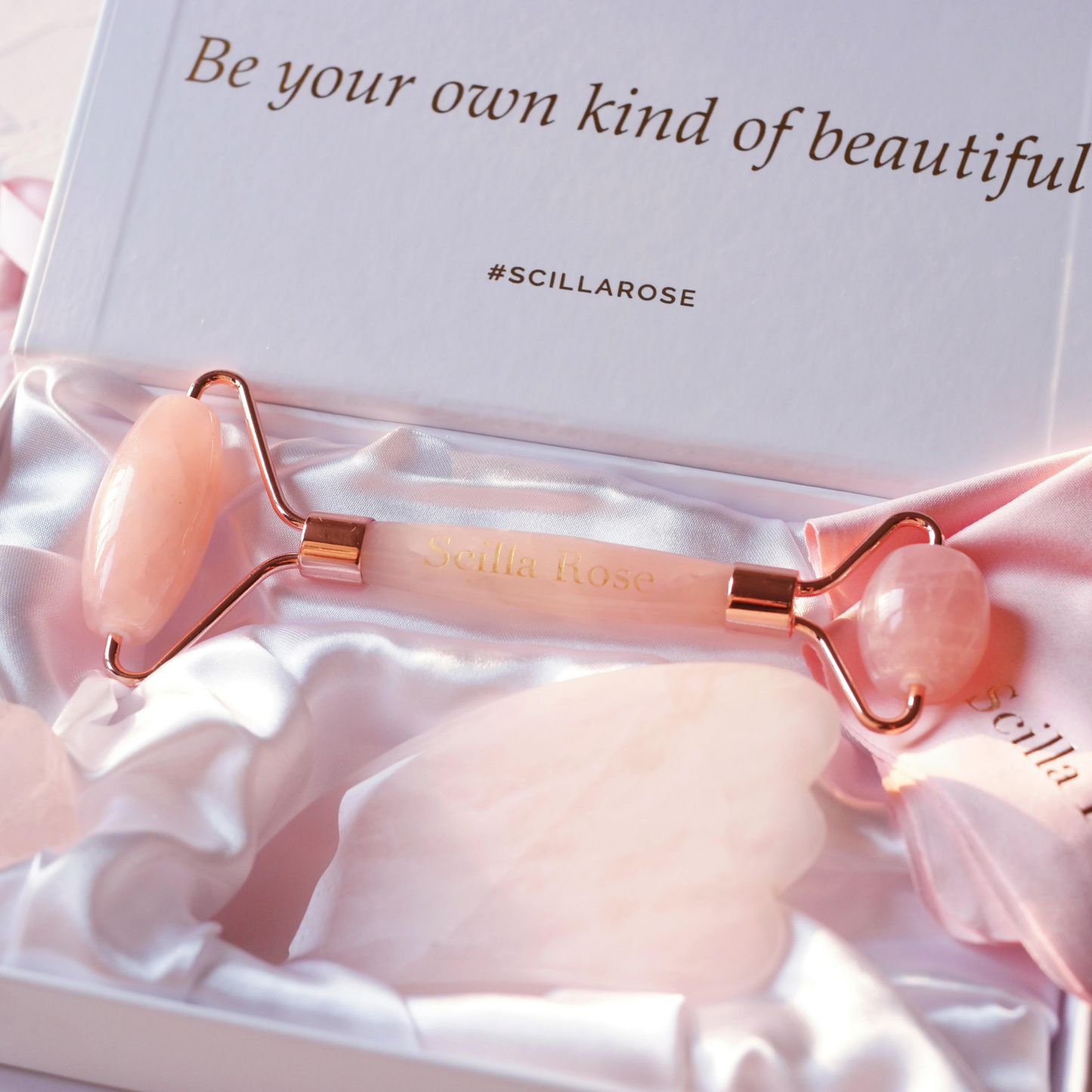 Scilla Rose - Superior Rose Quartz Roller and Gua Sha Beauty Set