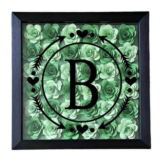 Heart & Arrow Circle Monogram - Two Colour Flower Shadow Box