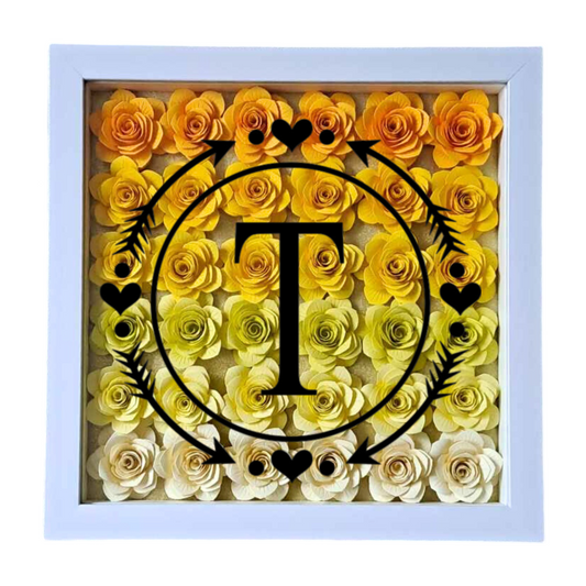 Heart & Arrow Circle Monogram - Ombre Flower Shadow Box